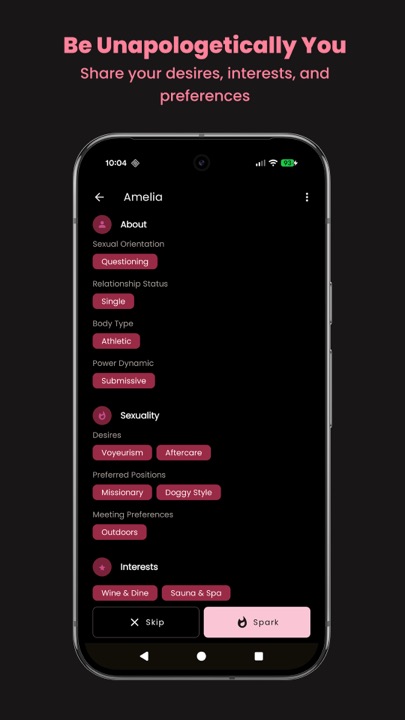 Search filters — couples, singles, linked partners, body, distance